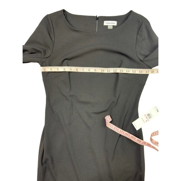 Calvin Klein Sz 10 Long Ruffle Cuff Sleeve Round Neck Scuba Crepe Sheath Dress - Picture 4 of 7